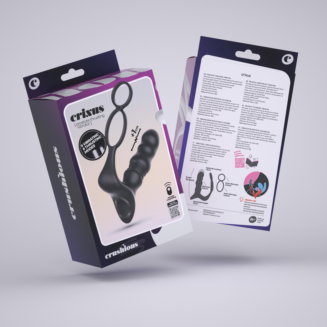 Crixus - Vibrerende Prostaatmassager met Balriem en Cockring - Zwart