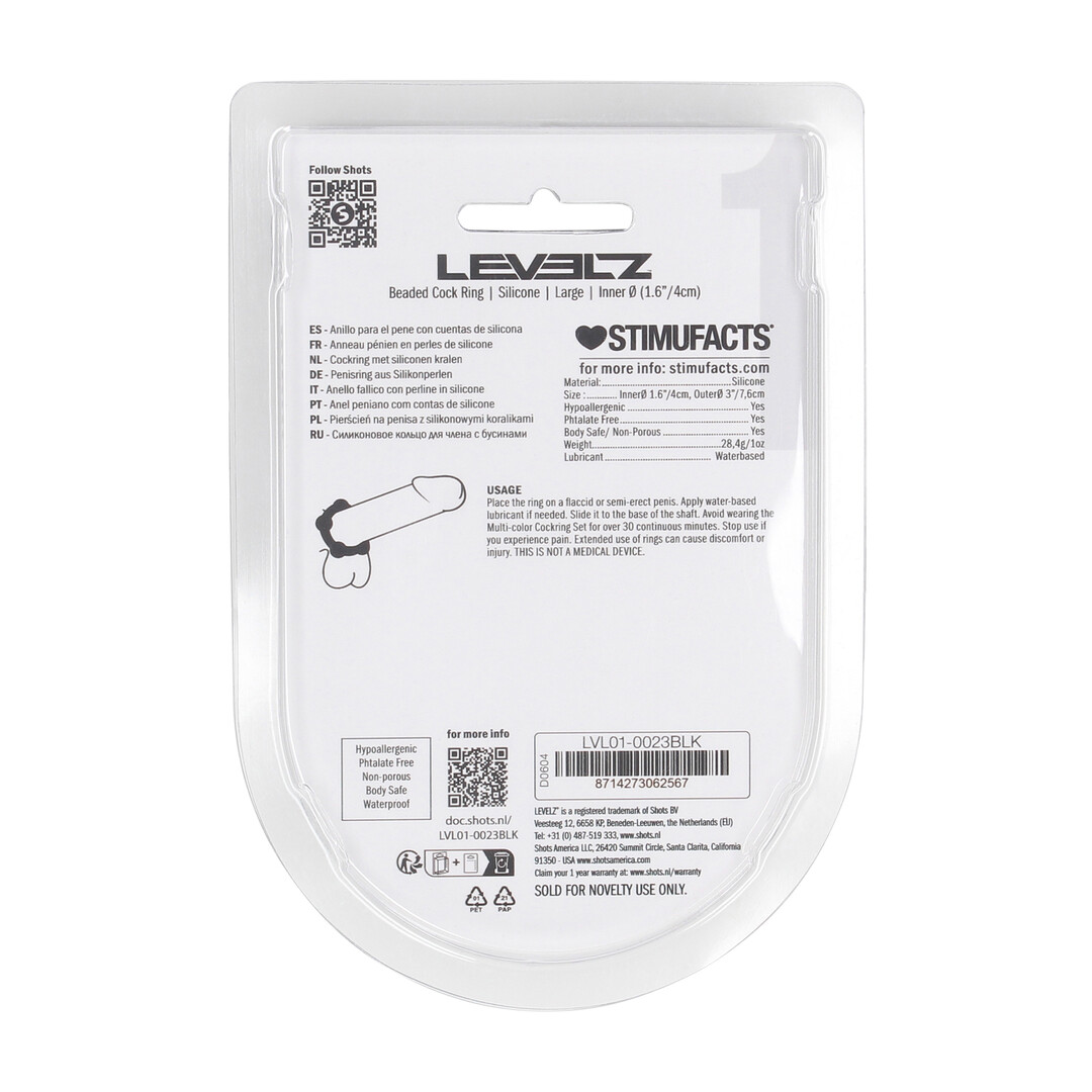 Kralen Siliconen Cockring - L - 45mm - Zwart