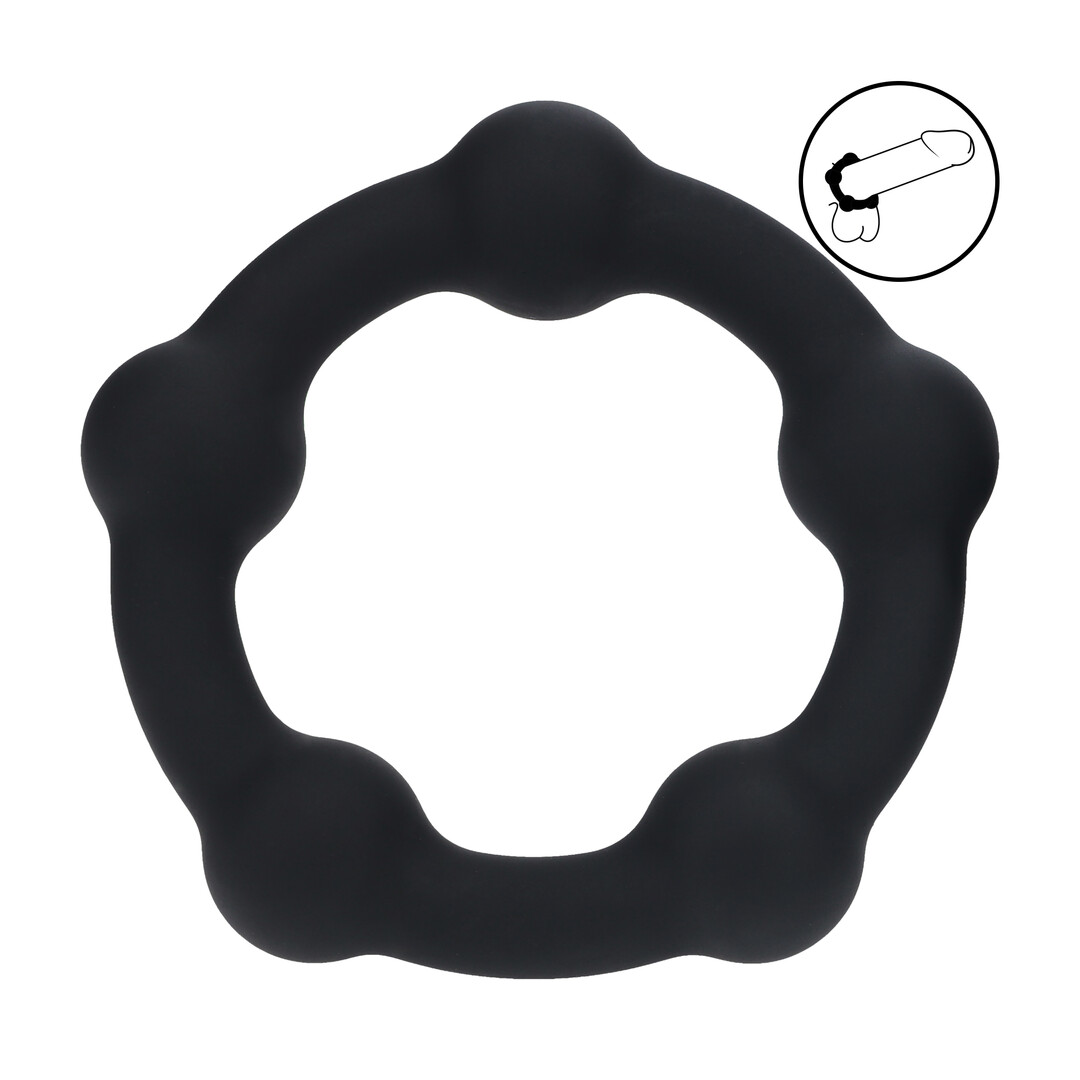 Kralen Siliconen Cockring - L - 45mm - Zwart