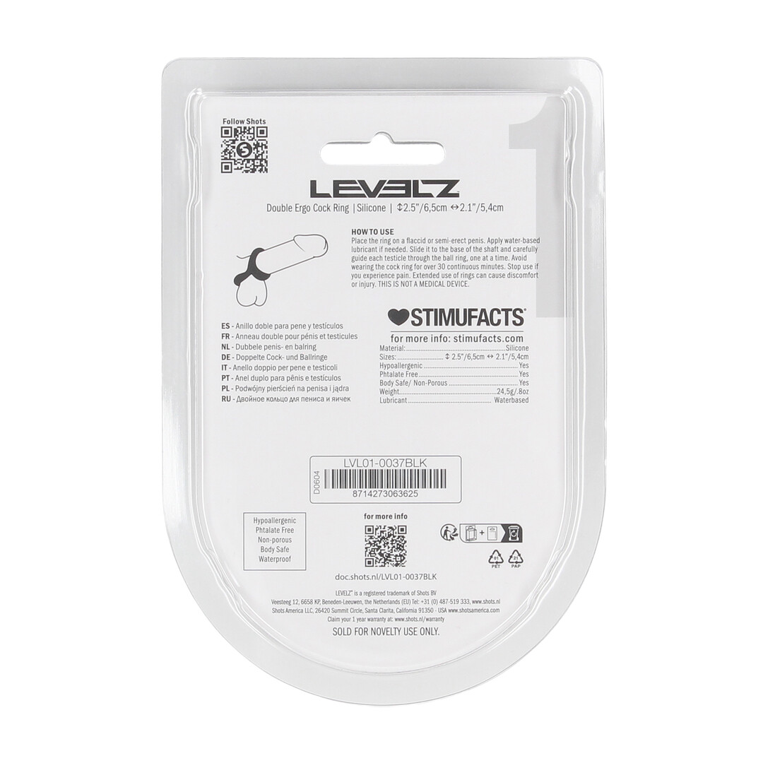 Levelz - Double Ergo Siliconen Cockring - Zwart