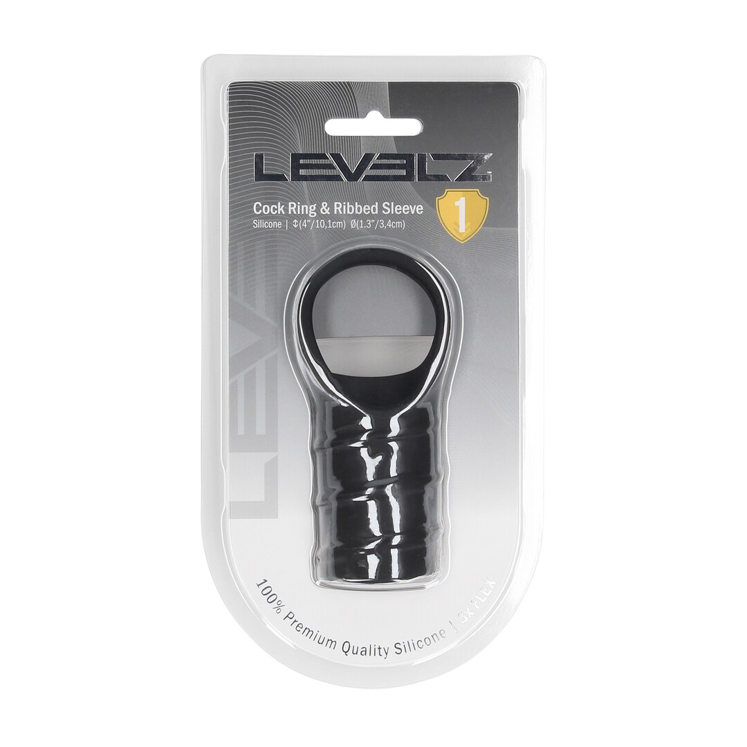 Levelz - Siliconen Cockring en Geribbelde Mouw - Zwart