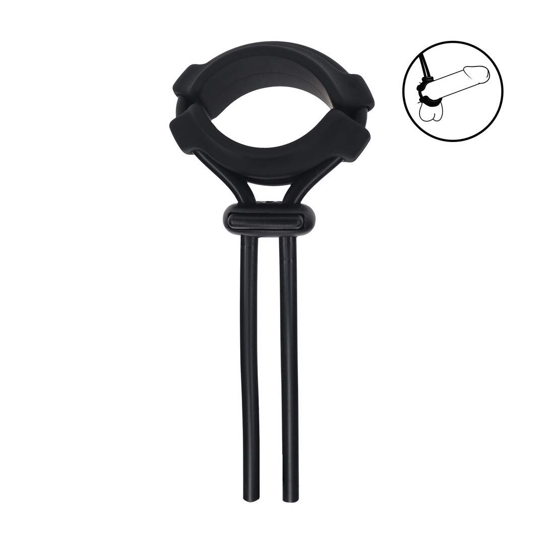 Afneembare Brede Verstelbare Siliconen Lasso Cockring - 5mm - Zwart