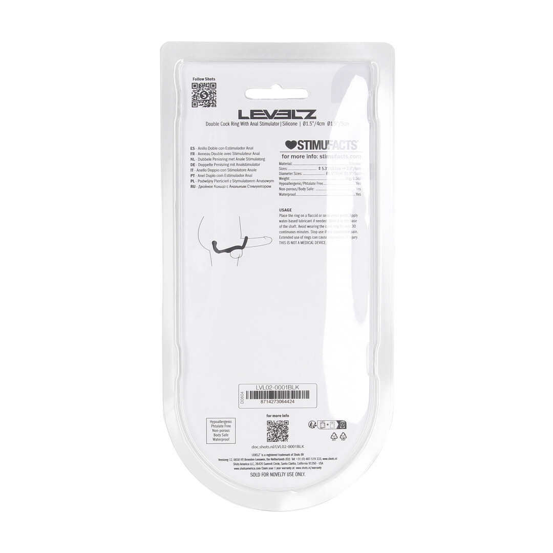 Siliconen Dubbele Cockring met Anale Stimulator - Zwart