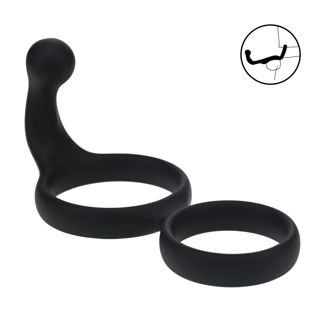 Siliconen Dubbele Cockring met Anale Stimulator - Zwart