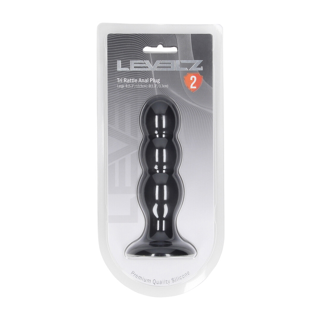 Tri Rattle Liquid Silicone Anale Plug - L - Zwart