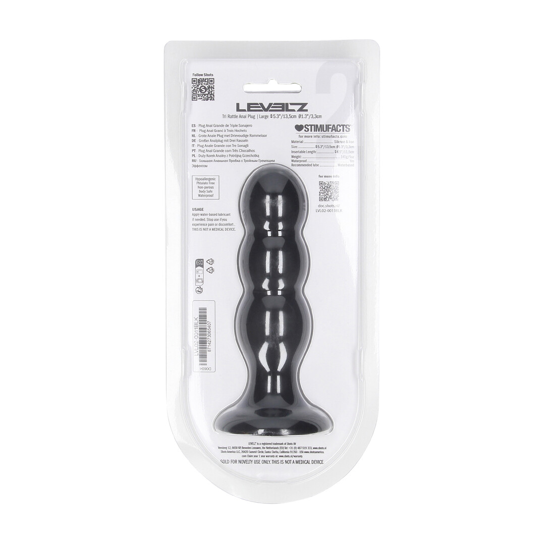Tri Rattle Liquid Silicone Anale Plug - L - Zwart