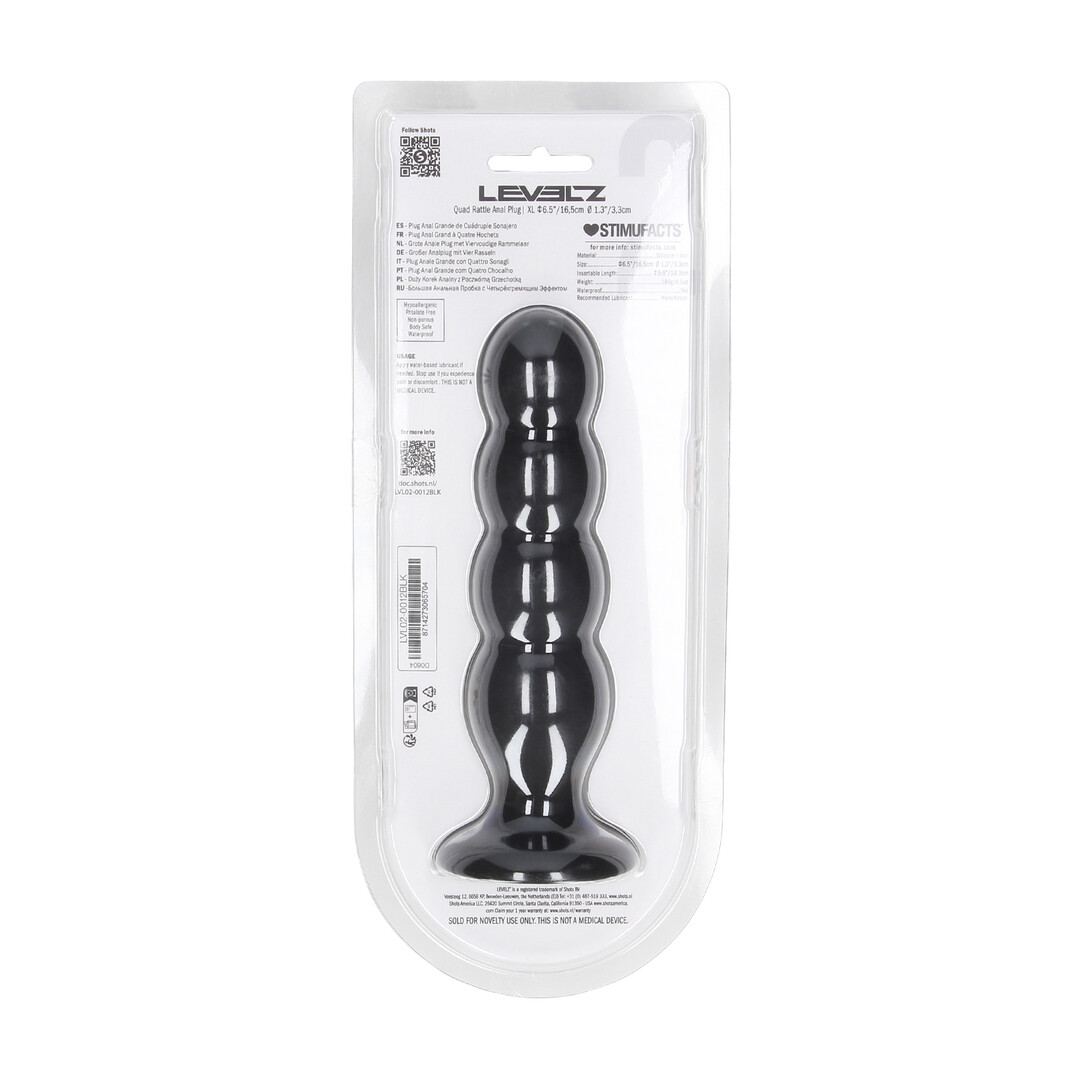 Quad Rattle Vloeibare Siliconen Anale Plug - XL - Zwart