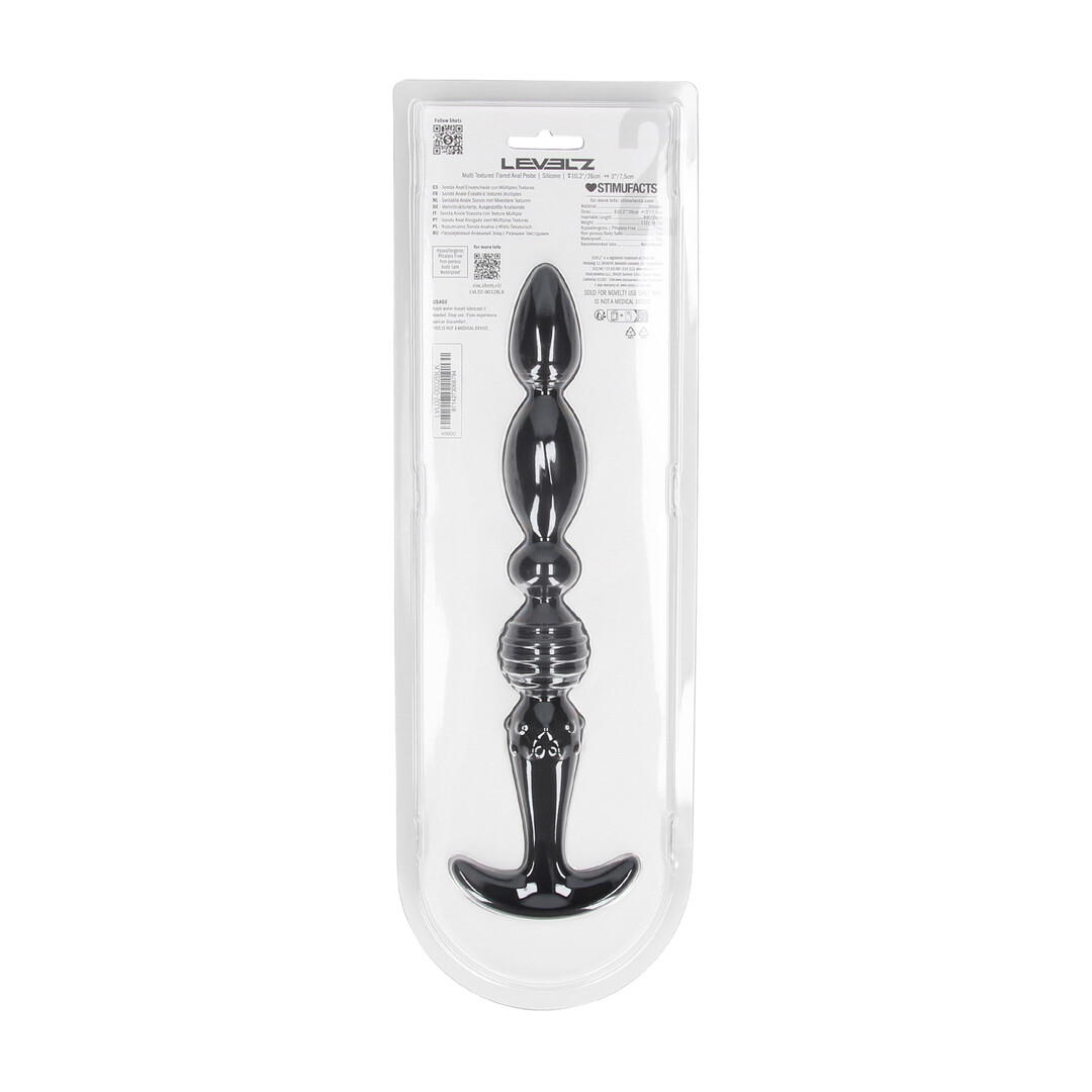Levelz - Multi Textured Silicone Flared Anale Probe - Zwart