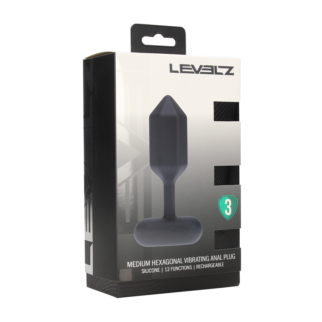Levelz - Hexagonale Vibrerende Siliconen Anale Plug - M - Zwart