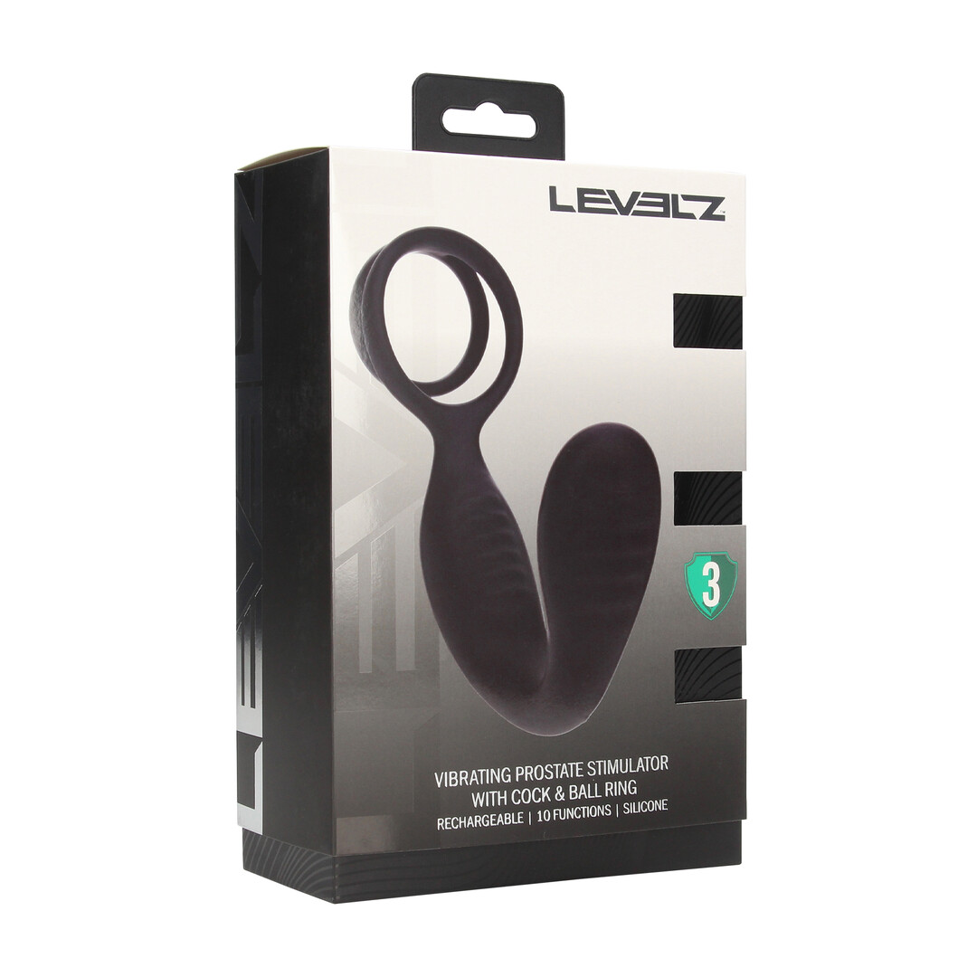 Levelz - Vibrerende Siliconen Prostaatstimulator met Cock- en Ballring - Zwart