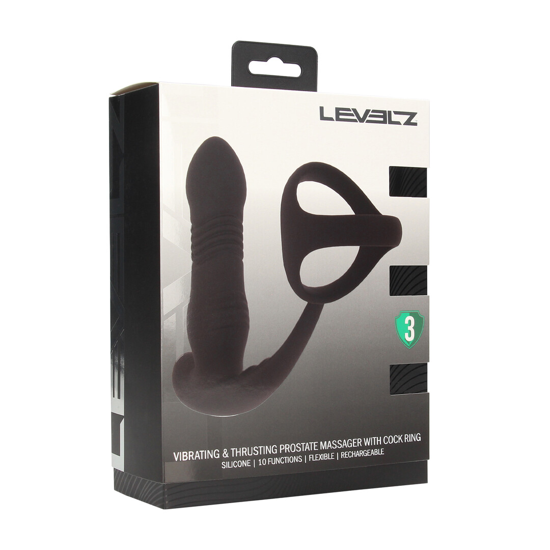 Levelz - Vibrerende en Duwende Siliconen Prostaatmassager met Tri O Cockring - Zwart