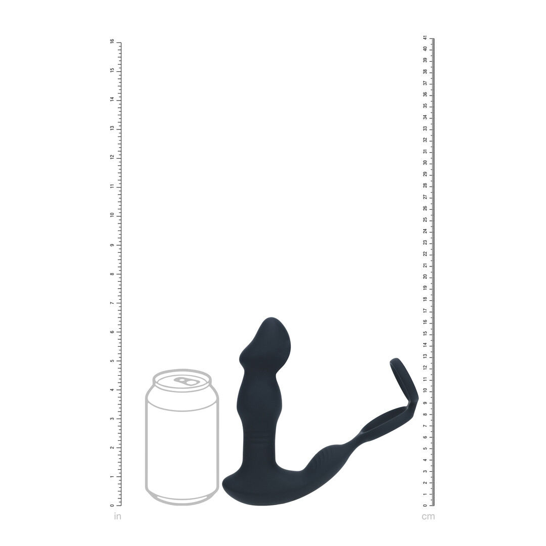 Levelz - Afstandsbediening Vibrerende Duwende Kom-Hier Siliconen Prostaat Stimulator met Cockring - Zwart