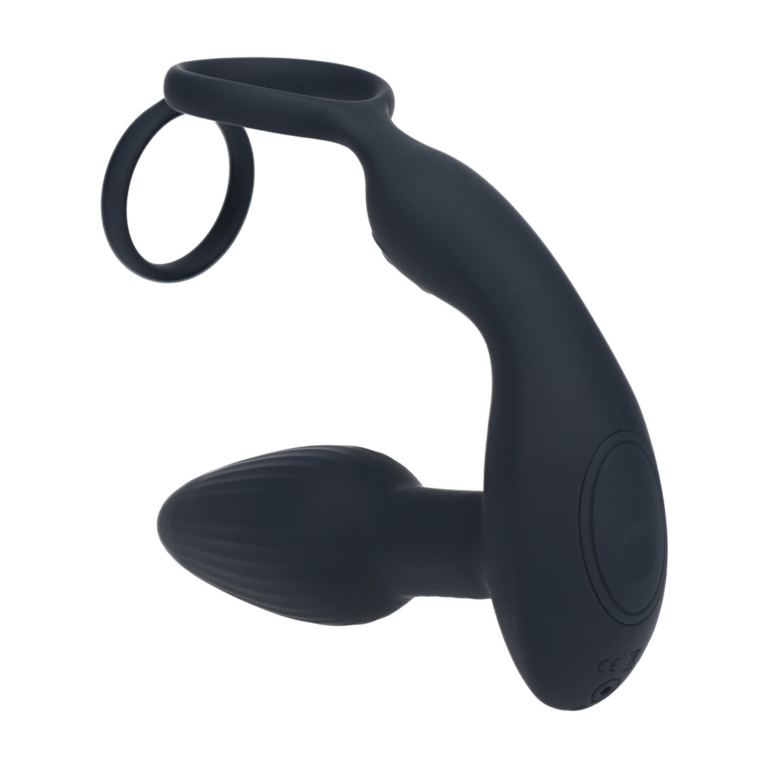Levelz - Dual Vibrating Remote Rotating Beads Silicone Prostate Stimulator with Cock and Ball Ring - Black