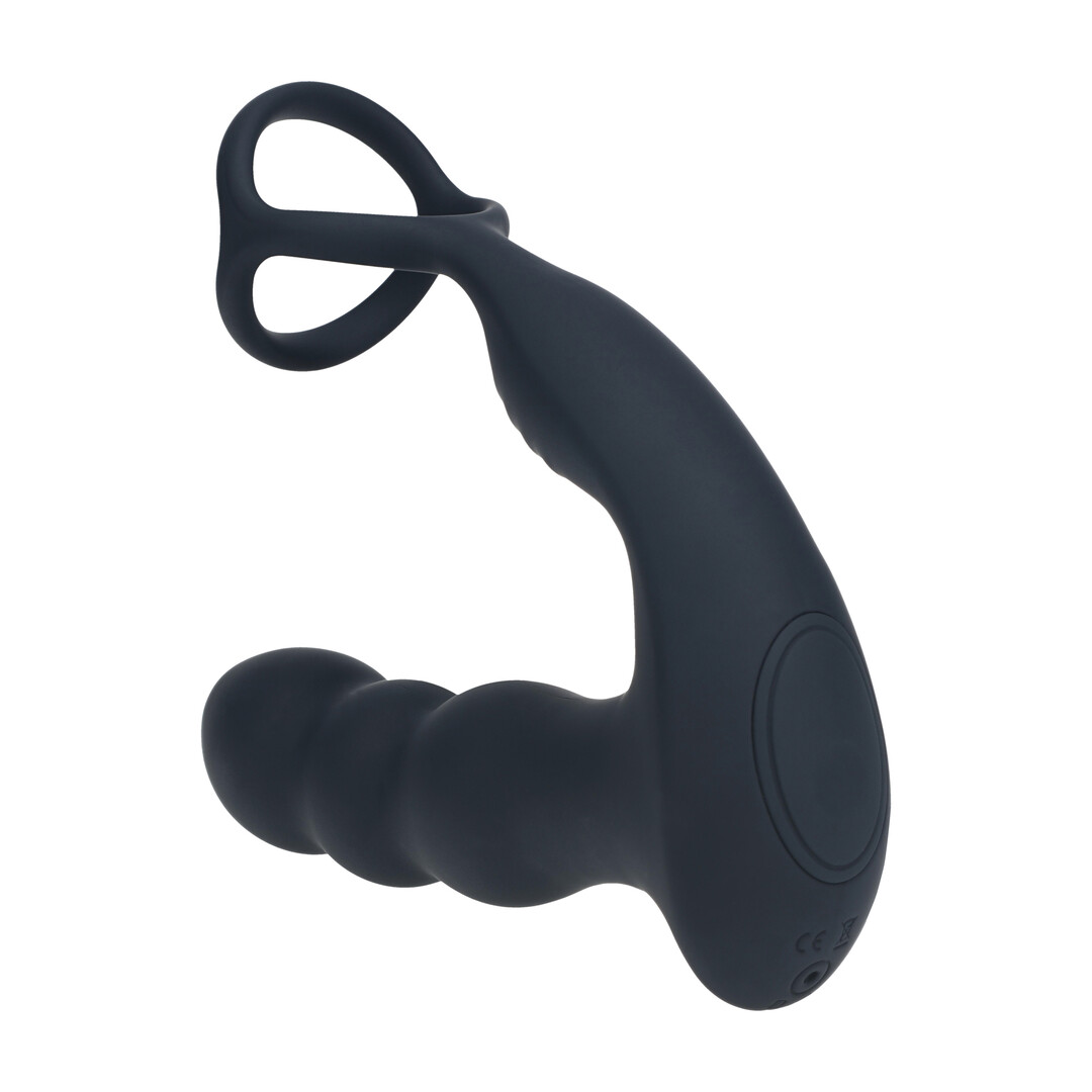 Levelz - Dual Vibrating Remote Rotating Head Silicone Prostate Stimulator with Cock and Ball Ring - Black