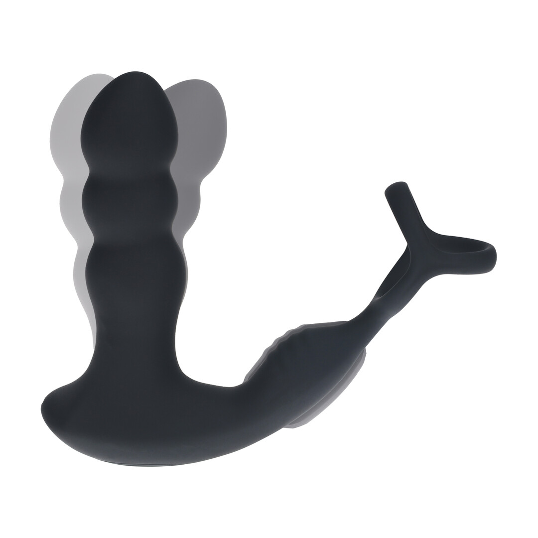 Levelz - Dual Vibrating Remote Rotating Head Silicone Prostate Stimulator with Cock and Ball Ring - Black