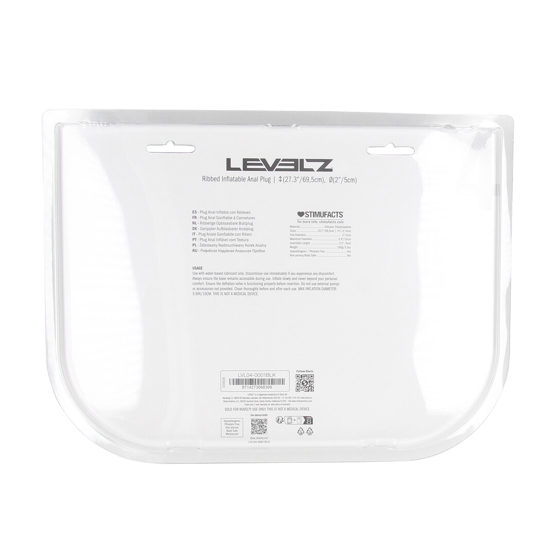 Levelz - Geribbelde Opblaasbare Siliconen Anale Plug - Zwart