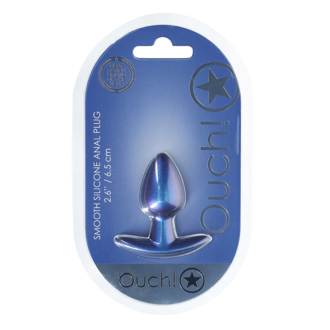 Ouch! - Zachte Siliconen Anale Plug - Klein - 2,6 / 6,5 cm - Metallic Blauw