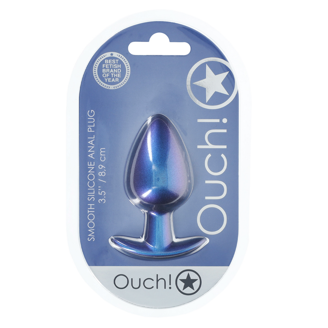 Ouch! - Zachte Siliconen Anale Plug - Groot - 3,5 / 8,9 cm - Metallic Blauw