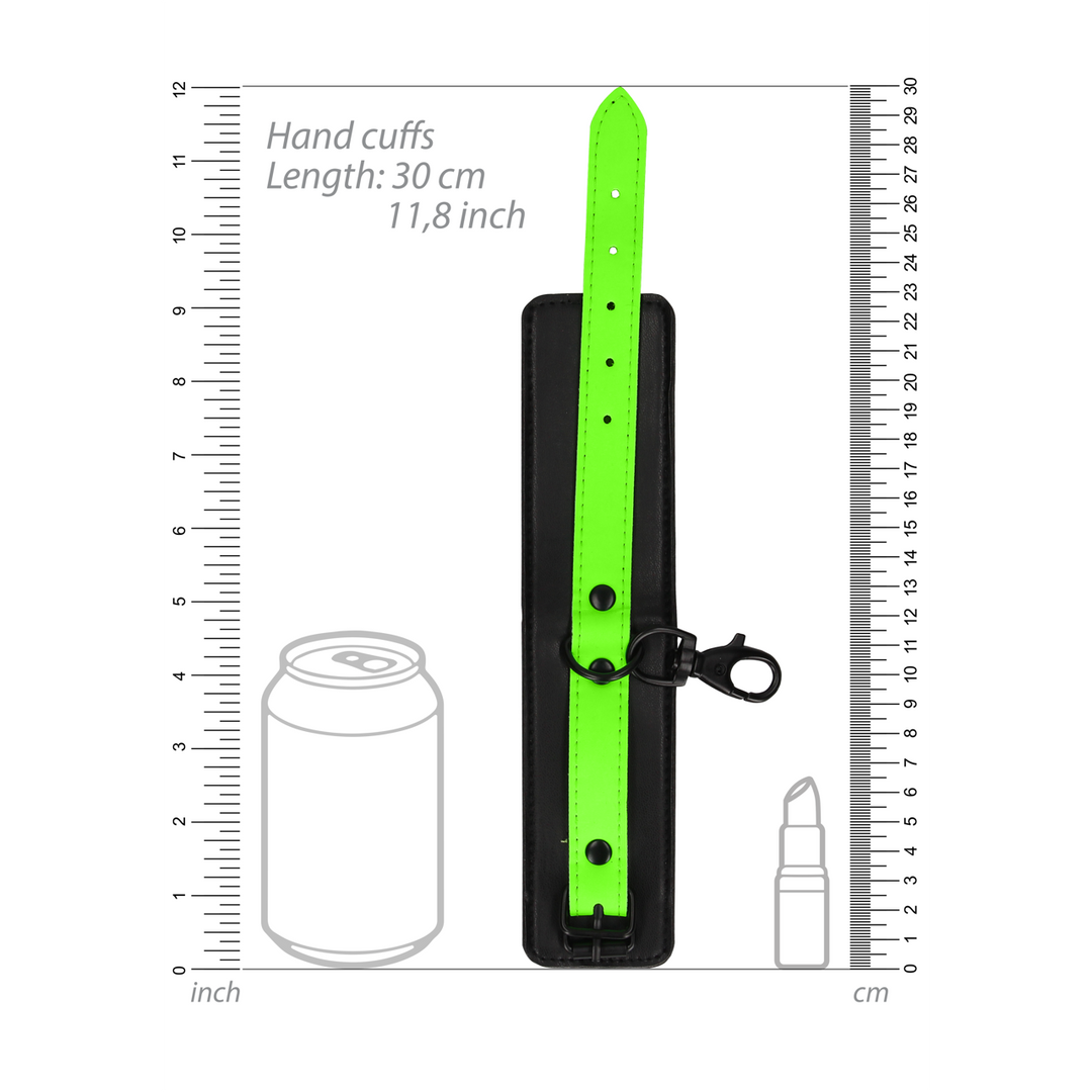 Dijbanden met riem en handboeien - Glow in the Dark - L/XL
