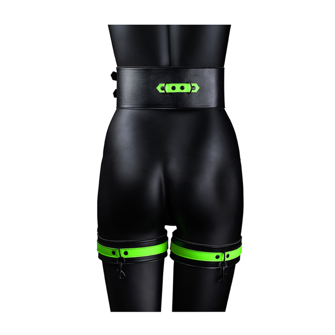 Dijbanden met riem en handboeien - Glow in the Dark - L/XL