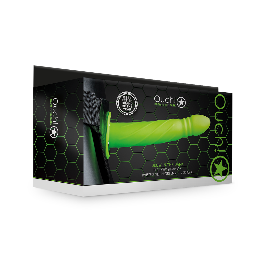 Ouch! - Glow in the Dark Twisted Hollow Strap-On - 8 / 20 cm - Neon Groen