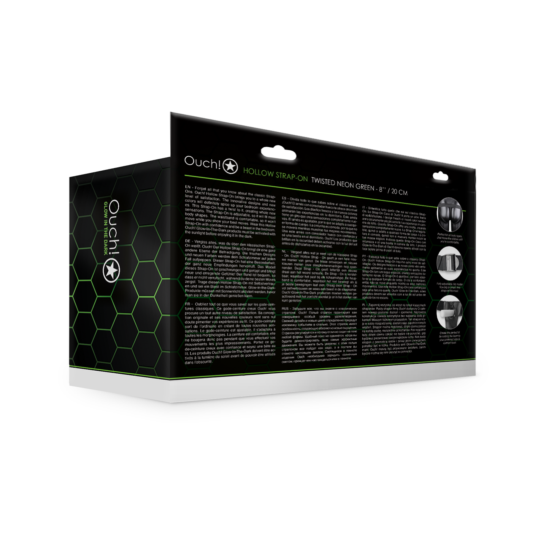 Ouch! - Glow in the Dark Twisted Hollow Strap-On - 8 / 20 cm - Neon Groen