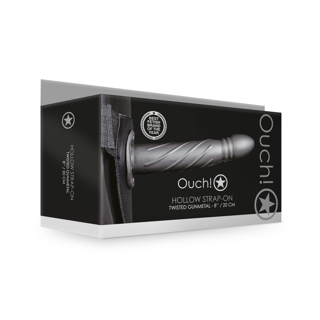 Ouch! - Gedraaide Holle Strap-On - 8 / 20 cm - Gunmetal