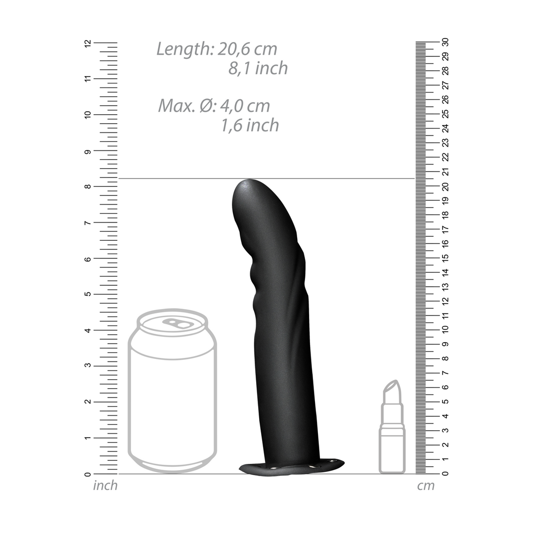 Ouch! - Getextureerde Gebogen Holle Strap-On - 8 / 20 cm - Zwart