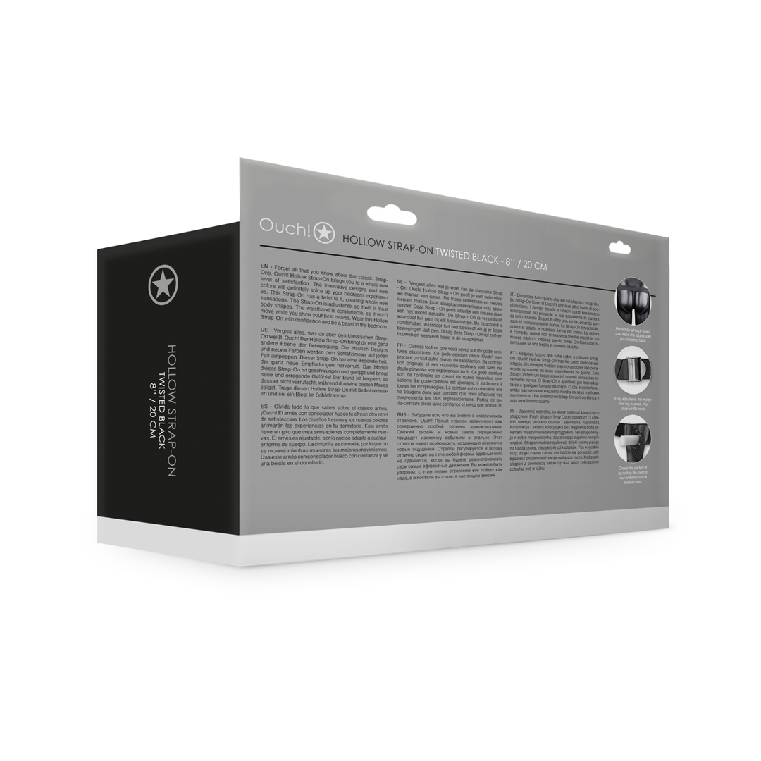 Ouch! - Getextureerde Gebogen Holle Strap-On - 8 / 20 cm - Zwart