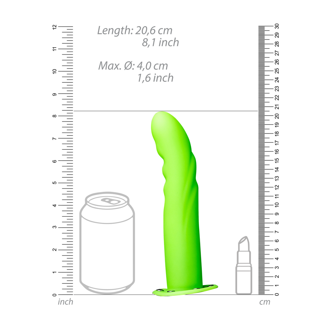 Ouch! - Glow in the Dark Textured Curved Hollow Strap-On - 8 / 20 cm - Neon Groen