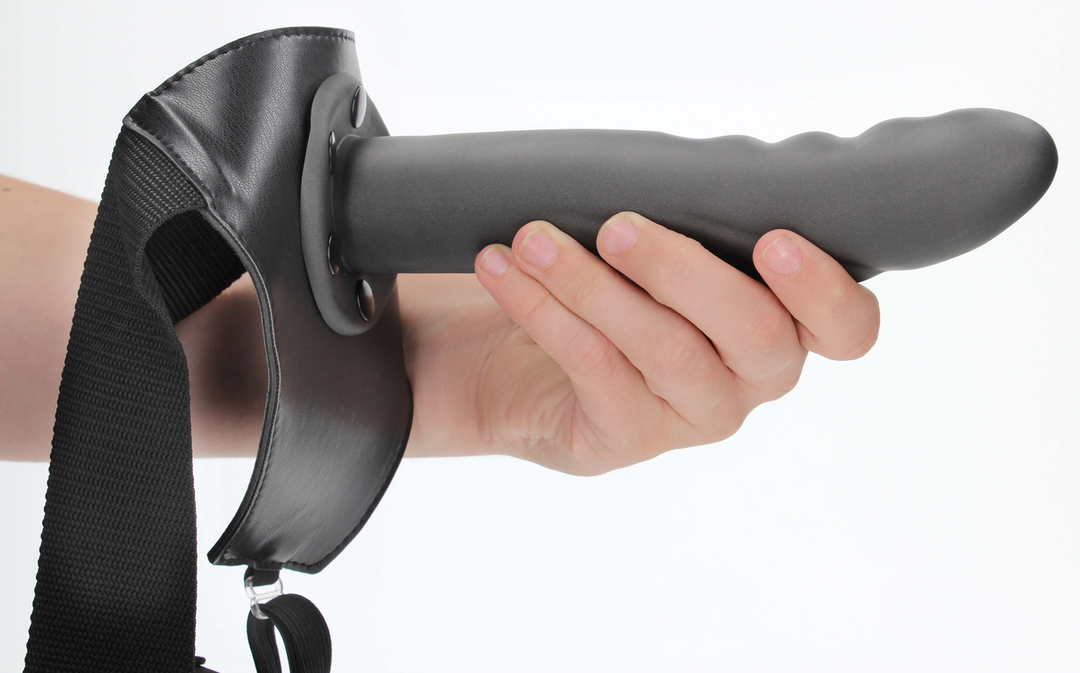 Ouch! - Textured Curved Hollow Strap-On - 8 / 20 cm - Gunmetal