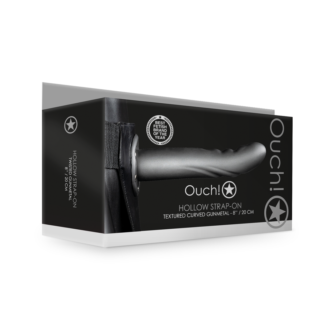 Ouch! - Textured Curved Hollow Strap-On - 8 / 20 cm - Gunmetal