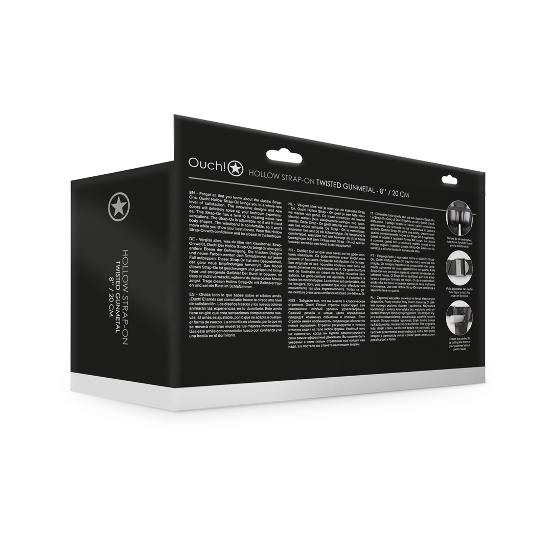 Ouch! - Textured Curved Hollow Strap-On - 8 / 20 cm - Gunmetal