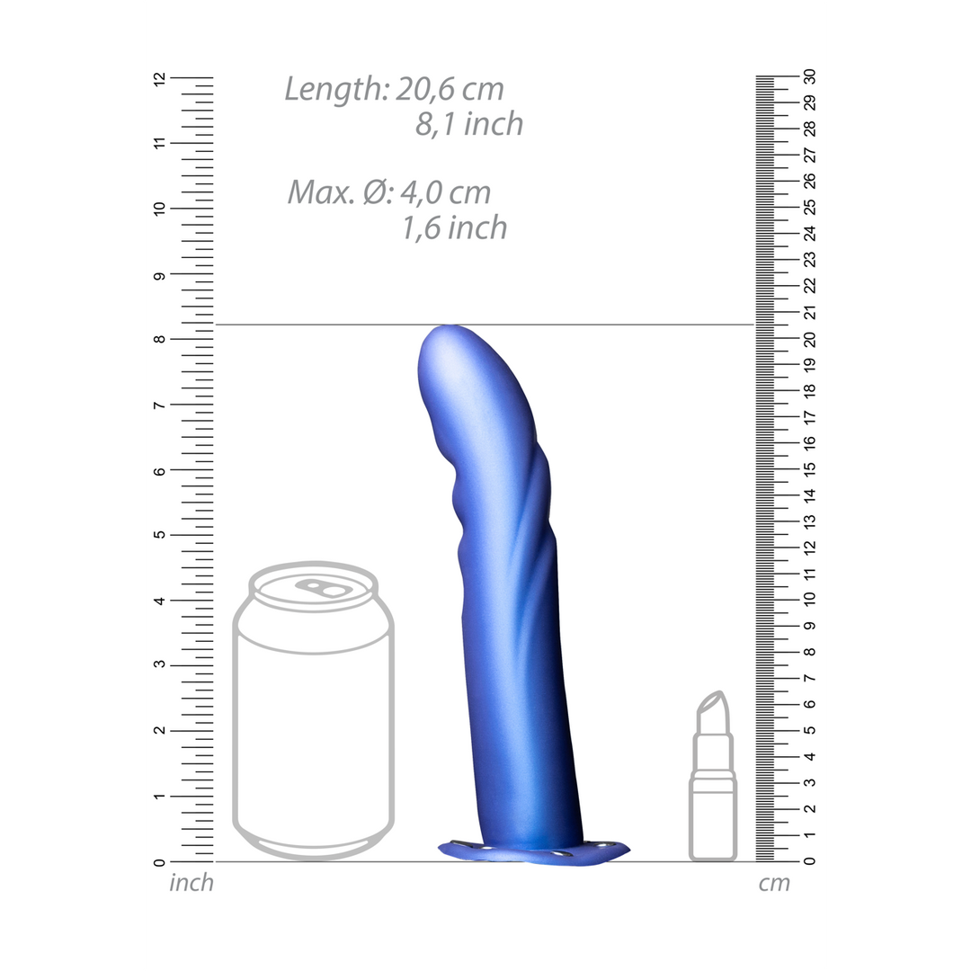 Ouch! - Gestructureerde Gebogen Holle Strap-On - 8 / 20 cm - Metallic Blauw