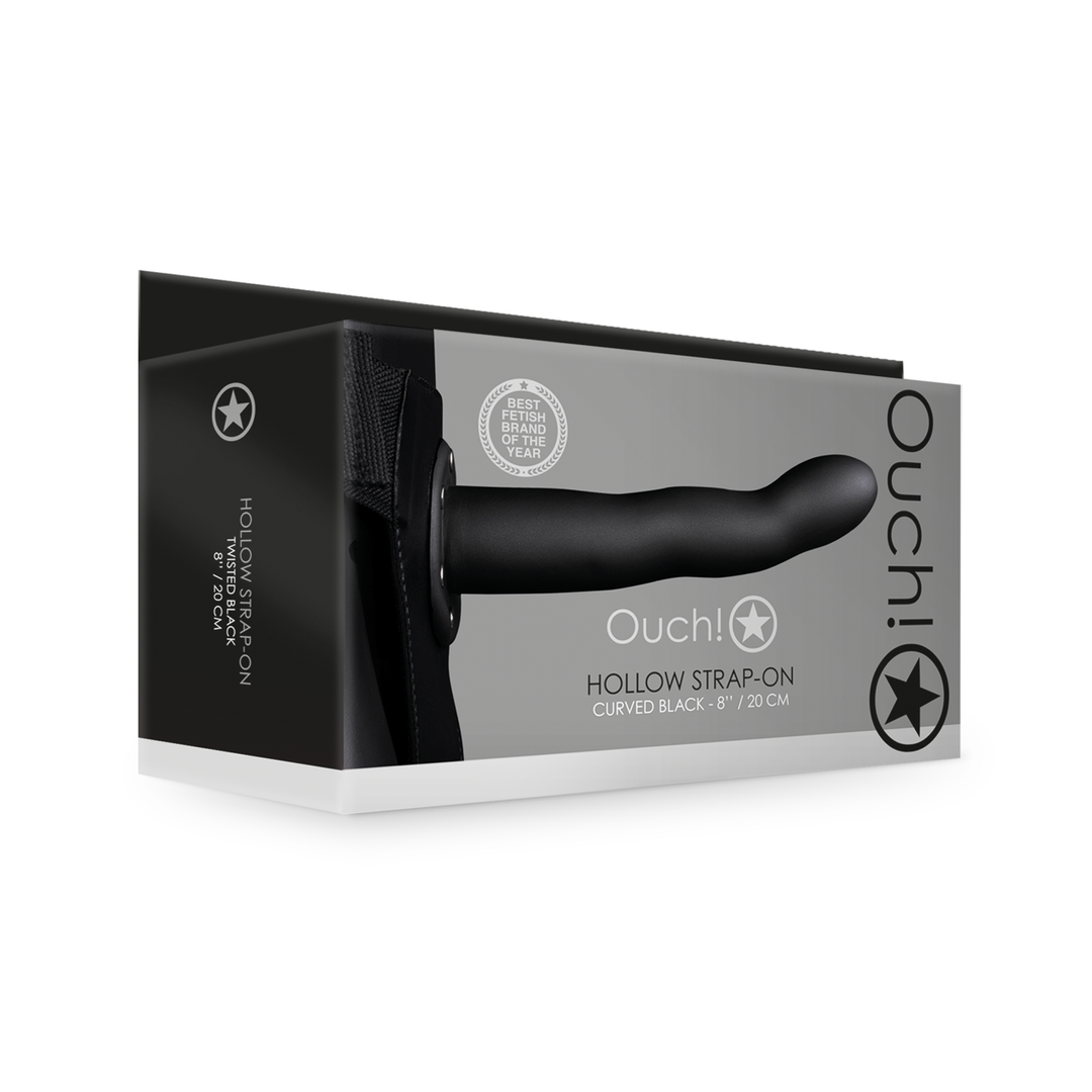 Ouch! - Gebogen Holle Strap-On - 8 / 20 cm - Zwart
