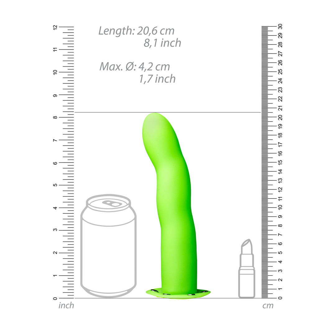 Ouch! - Glow in the Dark Curved Hollow Strap-On - 8 / 20 cm - Neon Groen