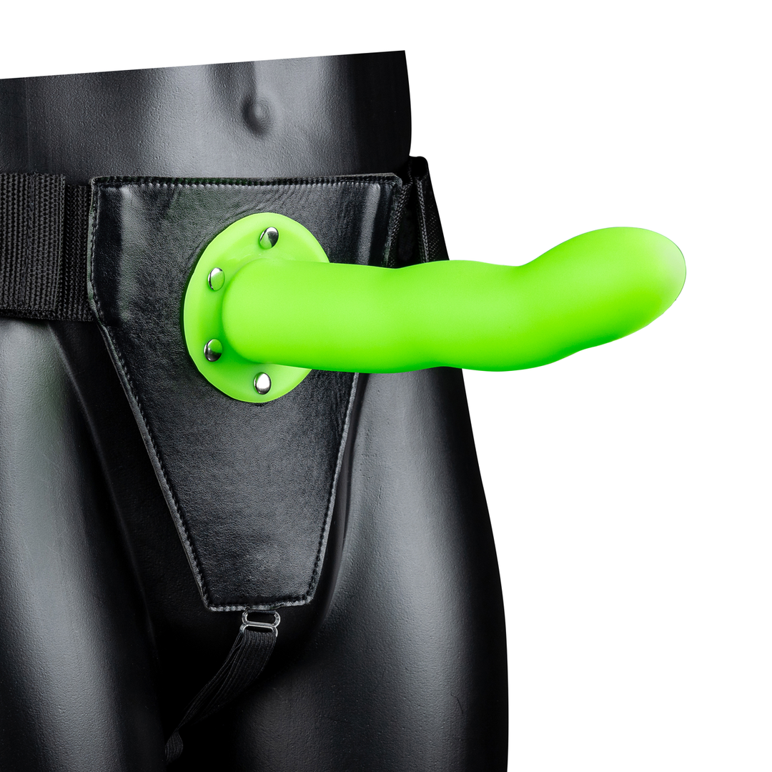 Ouch! - Glow in the Dark Curved Hollow Strap-On - 8 / 20 cm - Neon Groen
