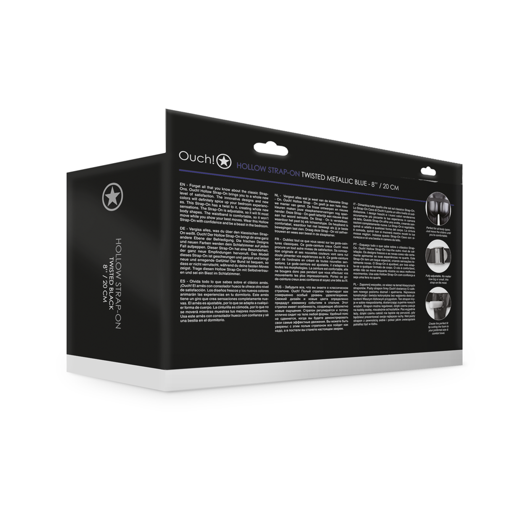 Ouch! - Gekromde Holle Strap-On - 8 / 20 cm - Metallic Blauw