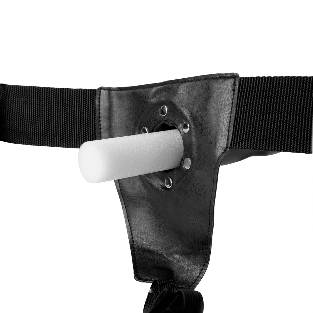 Ouch! - Geribbelde Hollow Strap-On met Ballen - 8 / 21 cm - Zwart