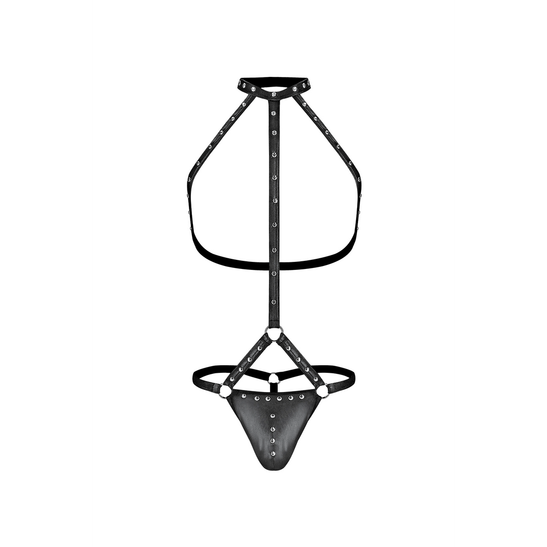 Fetish - Gladiator - Tanga Bevestigd aan Harnas met Choker - L/XL - Zwart