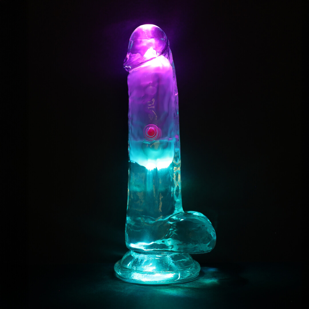RealRock - LED Vibrerende Rechte Penis met Ballen - 6 / 15 cm - Transparant