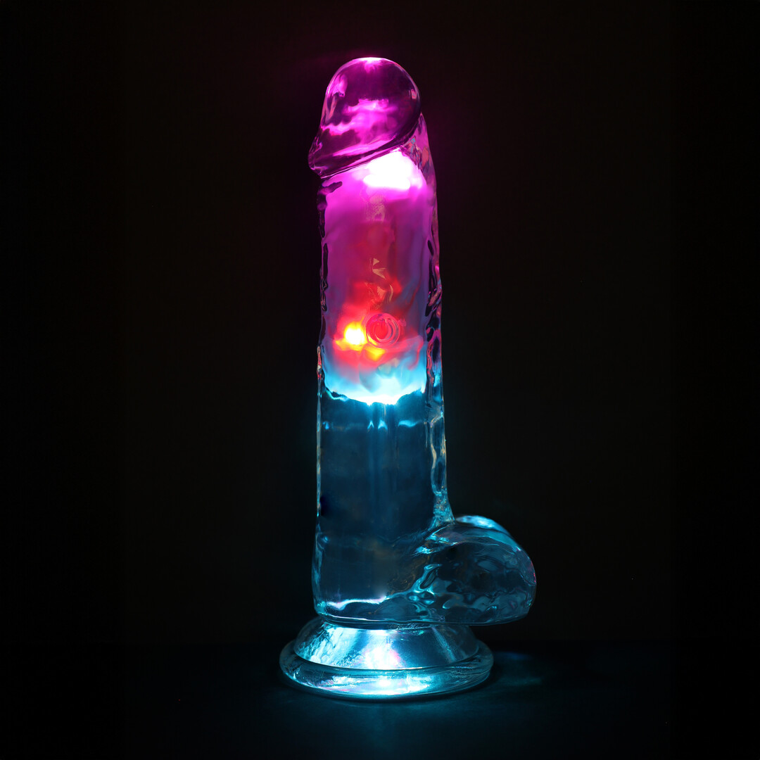 RealRock - LED Vibrerende Rechte Penis met Ballen - 7 / 18 cm - Transparant