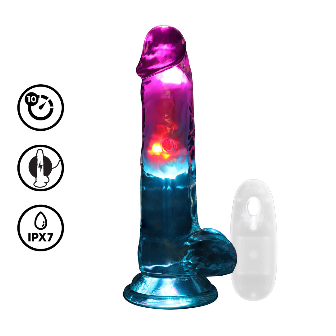 RealRock - LED Vibrerende Rechte Penis met Ballen - 7 / 18 cm - Transparant