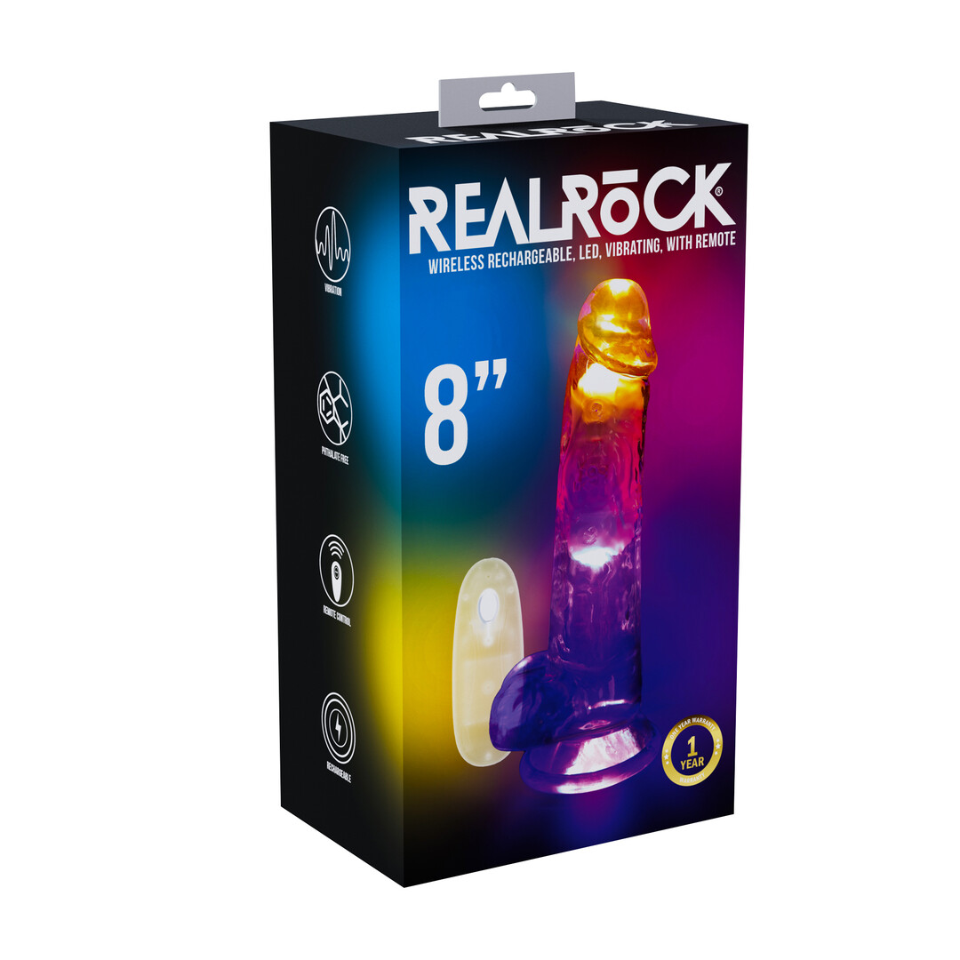RealRock - LED Vibrerende Rechte Penis met Ballen - 20 cm - Transparant