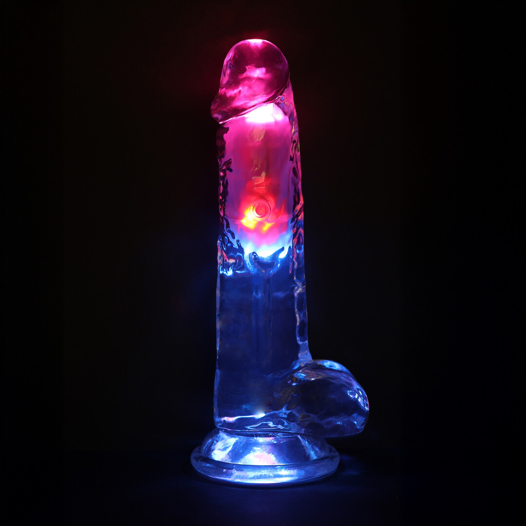 RealRock - LED Vibrerende Rechte Penis met Ballen - 20 cm - Transparant