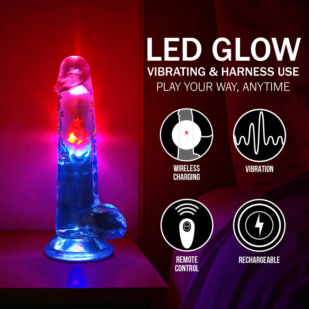 RealRock - LED Vibrerende Rechte Penis met Ballen - 20 cm - Transparant