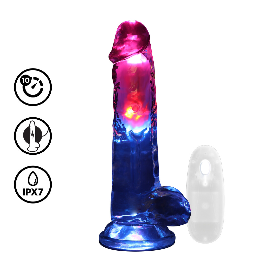 RealRock - LED Vibrerende Rechte Penis met Ballen - 20 cm - Transparant