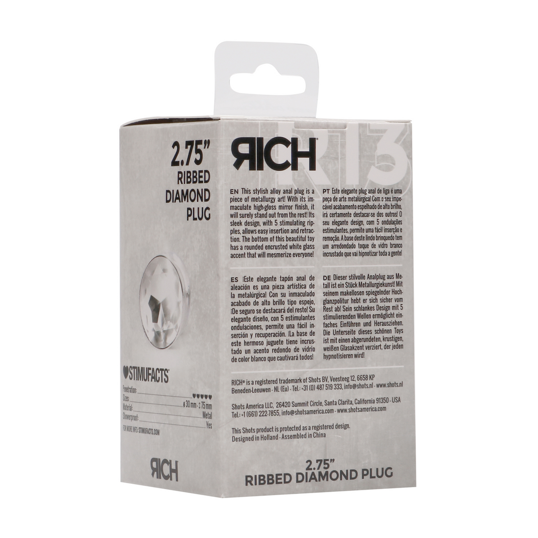 Rich - Ribbed Diamond Plug - 2.8 / 7 cm - Silver