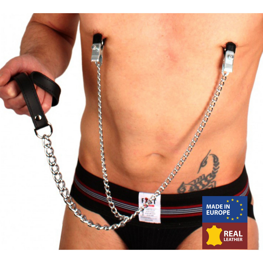 Borstenklemmen en Leash - Zwart/Zilver