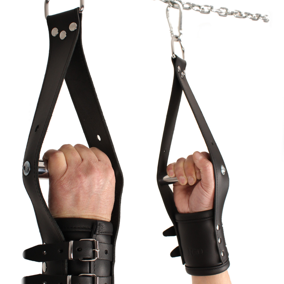 Deluxe Leren Opschorting Handboeien - Zwart